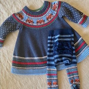 Hanna Andersson Fox Sweater Dress & Tights, 3-6 mo